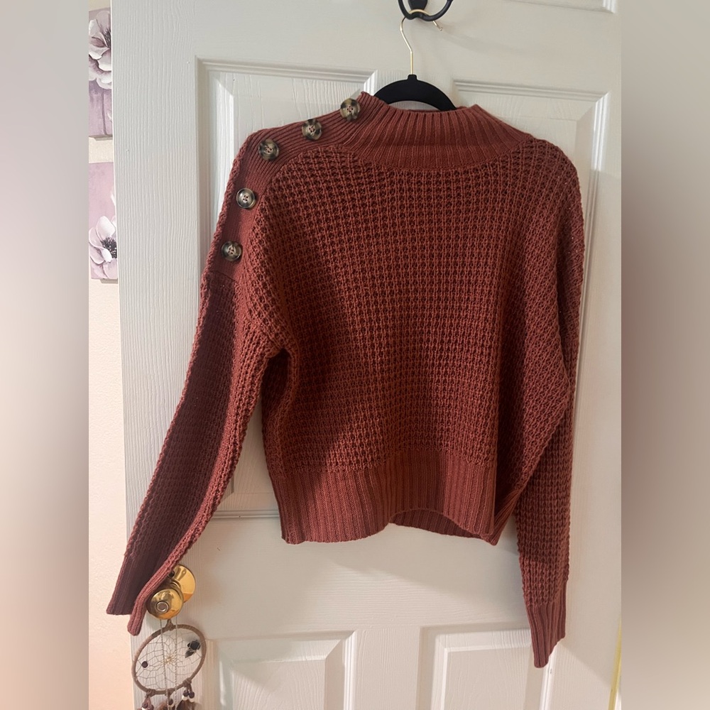 Women's Button-Detail Sweater - Rust Size Large - Picture 1 of 3